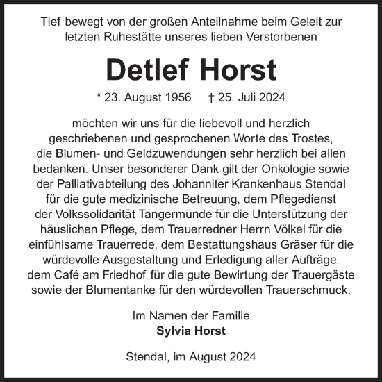 Traueranzeige von Detlef Horst von Volksstimme Altmark Ost