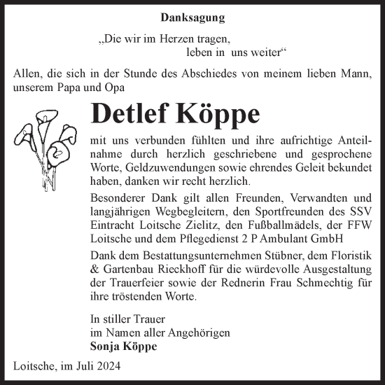 Traueranzeige von Detlef Köppe von Volksstimme Haldensleben/Wolmirstedt