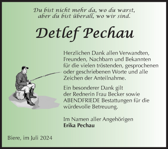 Traueranzeige von Detlef Pechau von Volksstimme Schönebeck