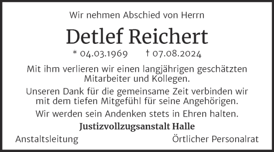 Traueranzeige von Detlef Reichert von Mitteldeutsche Zeitung Bitterfeld