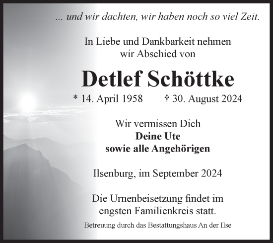 Traueranzeige von Detlef Schöttke von Volksstimme Wernigerode