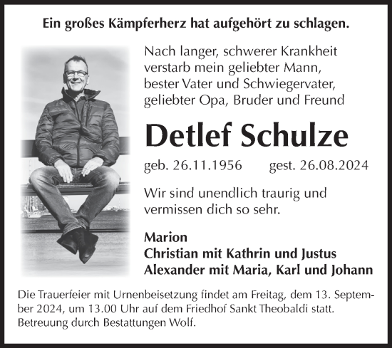 Traueranzeige von Detlef Schulze von Volksstimme Wernigerode
