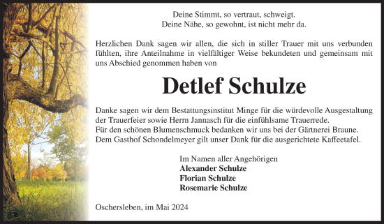 Traueranzeige von Detlef Schulze von Volksstimme Oschersleben/Wanzleben