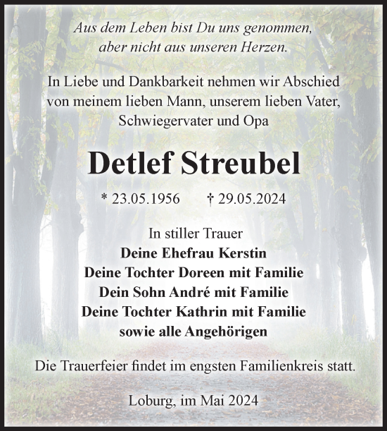 Traueranzeige von Detlef Streubel von Volksstimme Zerbst