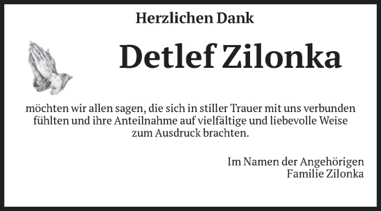Traueranzeige von Detlef Zilonka von Volksstimme Halberstadt