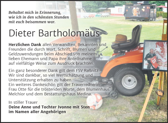 Traueranzeige von Dieter Bartholomäus von Trauerkombi Merseburg