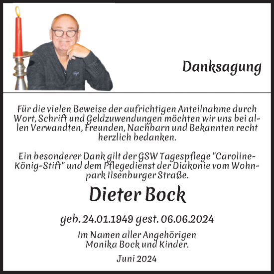 Traueranzeige von Dieter Bock von Volksstimme Wernigerode