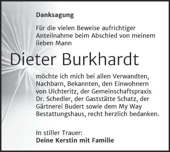 Traueranzeige von Dieter Burkhardt von Trauerkombi Weißenfels