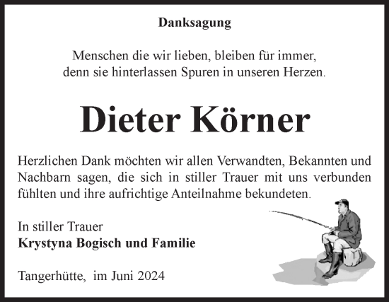 Traueranzeige von Dieter Körner von Volksstimme Altmark Ost