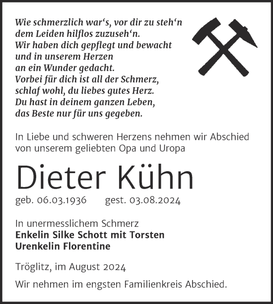 Traueranzeige von Dieter Kühn von Trauerkombi Zeitz
