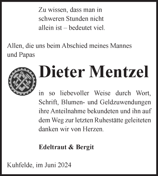 Traueranzeige von Dieter Mentzel von Volksstimme Altmark West