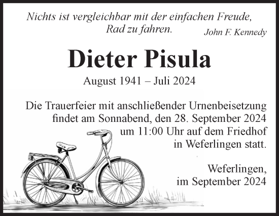 Traueranzeige von Dieter Pisula von Volksstimme Haldensleben/Wolmirstedt