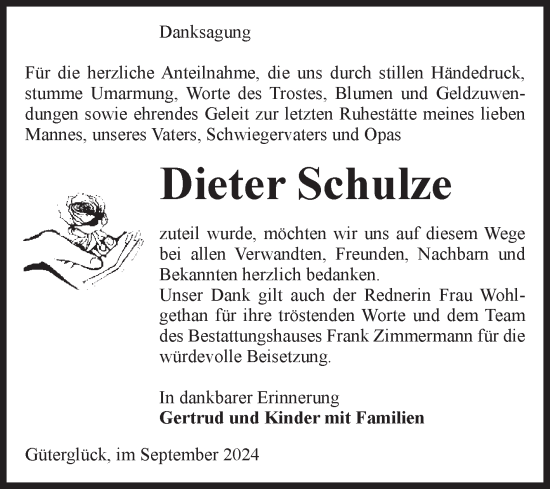 Traueranzeige von Dieter Schulze von Volksstimme Zerbst
