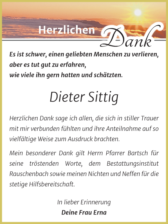 Traueranzeige von Dieter Sittig von Naumburger Tageblatt
