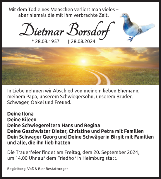 Traueranzeige von Dietmar Borsdorf von Volksstimme Wernigerode