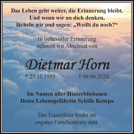 Traueranzeige von Dietmar Horn von Volksstimme Schönebeck