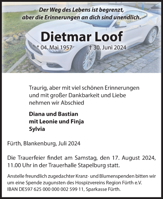 Traueranzeige von Dietmar Loof von Volksstimme Wernigerode