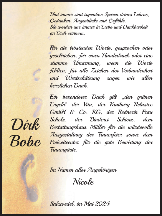 Traueranzeige von Dirk Bobe von Volksstimme Altmark West