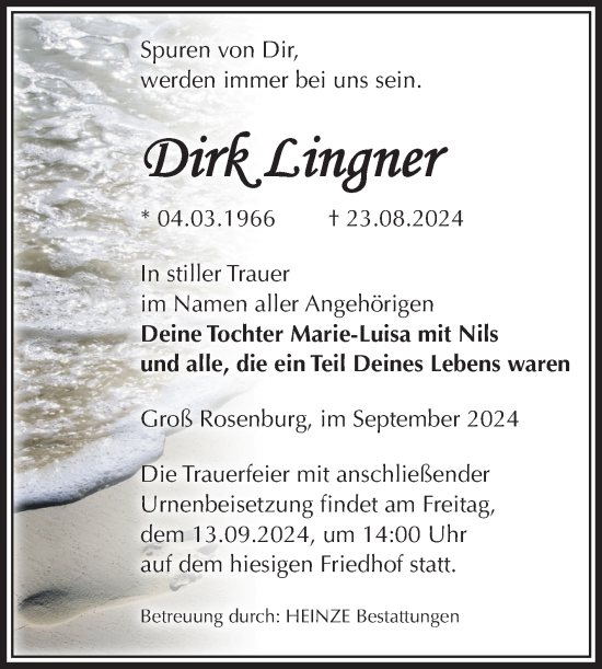 Traueranzeige von Dirk Lingner von Volksstimme Schönebeck