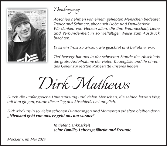 Traueranzeige von Dirk Mathews von Volksstimme Burg/Genthin