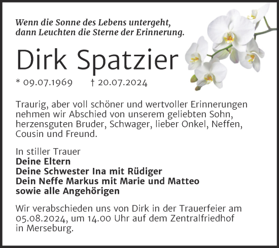 Traueranzeige von Dirk Spatzier von Trauerkombi Merseburg