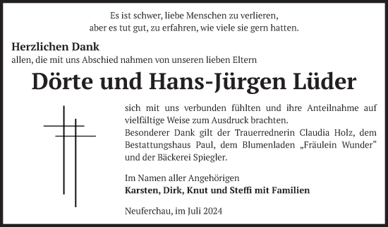 Traueranzeige von Dörte und Hans-Jürgen  Lüder von Volksstimme Altmark West