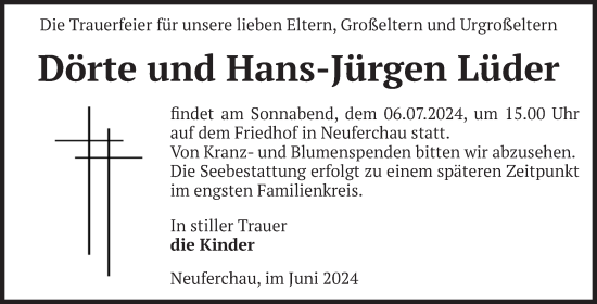 Traueranzeige von Dörte und Hans-Jürgen Lüder von Volksstimme Altmark West