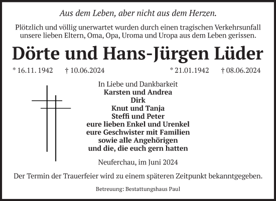 Traueranzeige von Dörte und Hans-Jürgen Lüder von Volksstimme Altmark West