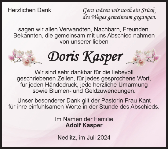 Traueranzeige von Doris Kasper von Volksstimme Burg/Genthin