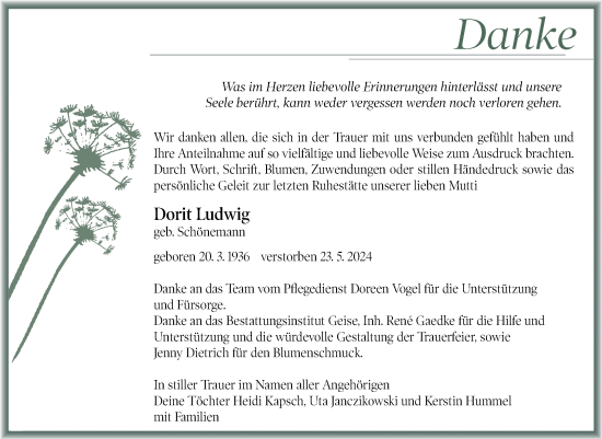 Traueranzeige von Dorit Ludwig von Trauerkombi Köthen