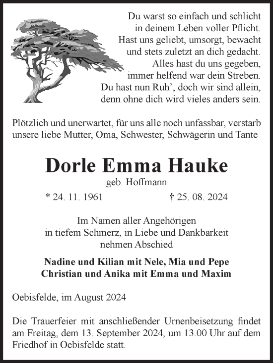Traueranzeige von Dorle Emma Hauke von Volksstimme Altmark West