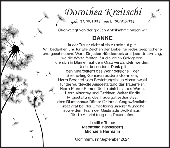Traueranzeige von Dorothea Kreitschi von Volksstimme Burg/Genthin
