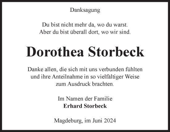 Traueranzeige von Dorothea Storbeck von Volksstimme Magdeburg