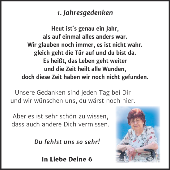 Traueranzeige von Du fehlst uns so sehr  von Trauerkombi Wittenberg