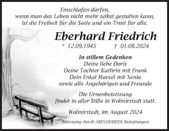 Traueranzeige von Eberhard Friedrich von Volksstimme Magdeburg