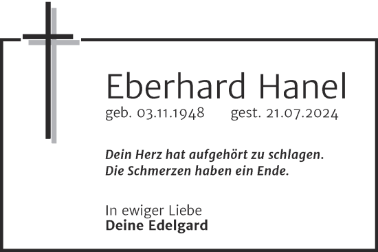 Traueranzeige von Eberhard Hanel von Trauerkombi Weißenfels