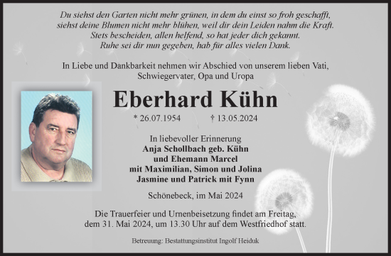 Traueranzeige von Eberhard Kühn von Volksstimme Schönebeck
