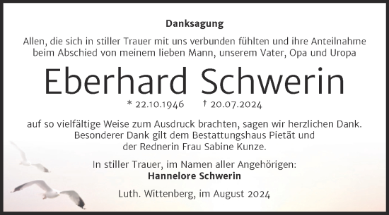 Traueranzeige von Eberhard Schwerin von Trauerkombi Wittenberg