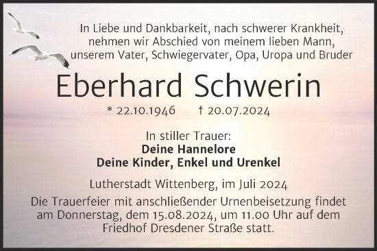 Traueranzeige von Eberhard Schwerin von Trauerkombi Wittenberg