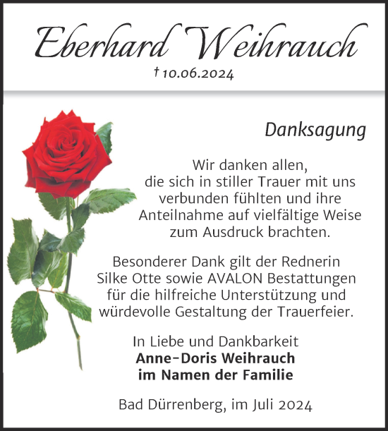 Traueranzeige von Eberhard Weihrauch von Trauerkombi Merseburg