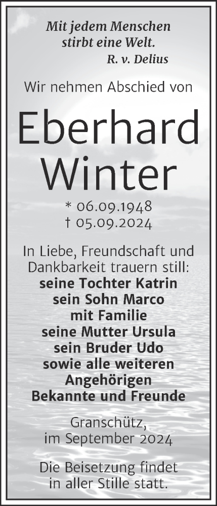Traueranzeige von Eberhard Winter von Trauerkombi Weißenfels