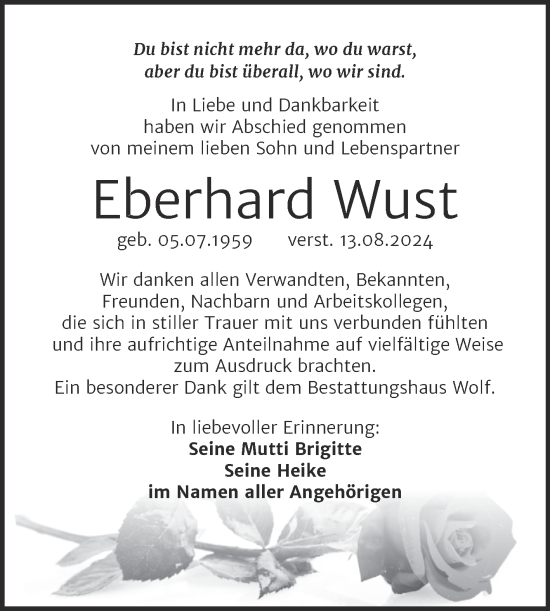Traueranzeige von Eberhard Wust von Trauerkombi Weißenfels