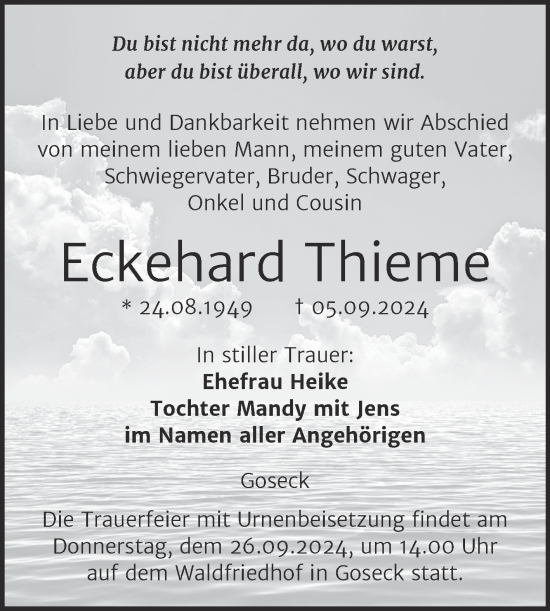 Traueranzeige von Eckehard Thieme von Trauerkombi Weißenfels
