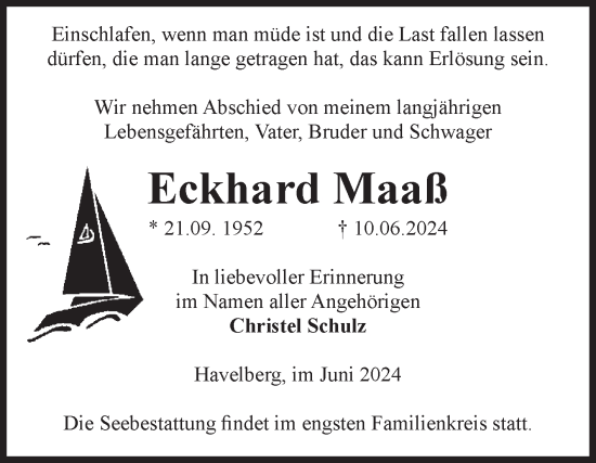 Traueranzeige von Eckhard Maaß von Volksstimme Altmark Ost
