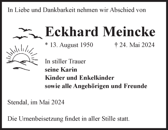 Traueranzeige von Eckhard Meincke von Volksstimme Altmark Ost