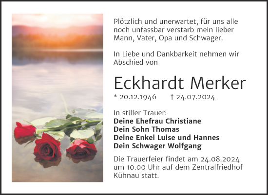 Traueranzeige von Eckhardt Merker von Trauerkombi Dessau