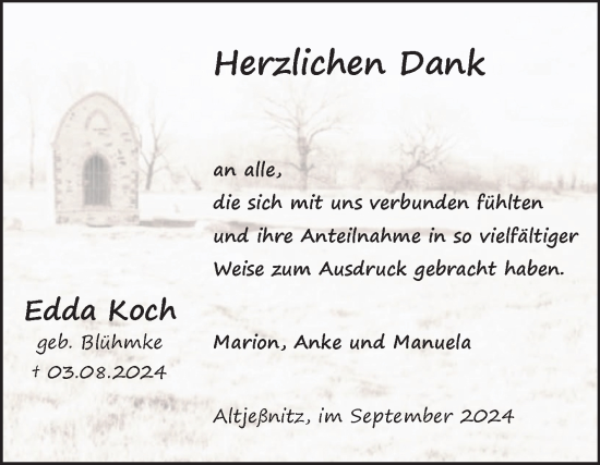 Traueranzeige von Edda Koch von SuperSonntag Bitterfeld