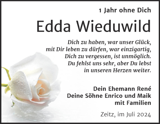 Traueranzeige von Edda Wieduwild von Trauerkombi Zeitz