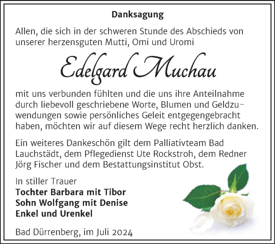 Traueranzeige von Edelgard Muchau von Trauerkombi Merseburg