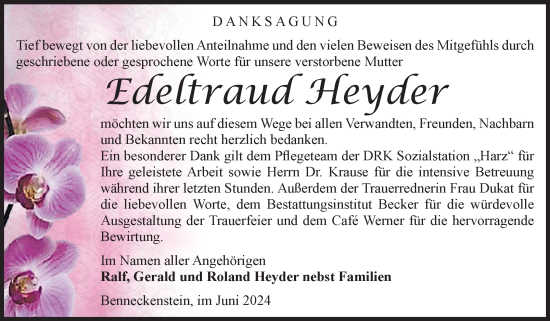 Traueranzeige von Edeltraud Heyder von Volksstimme Wernigerode